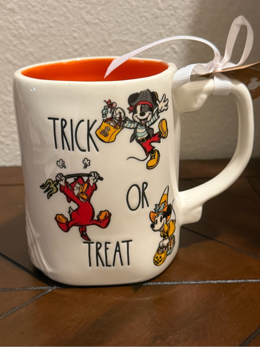 Rae Dunn x Disney Halloween Mug — White & Orange with Mickey and Friends